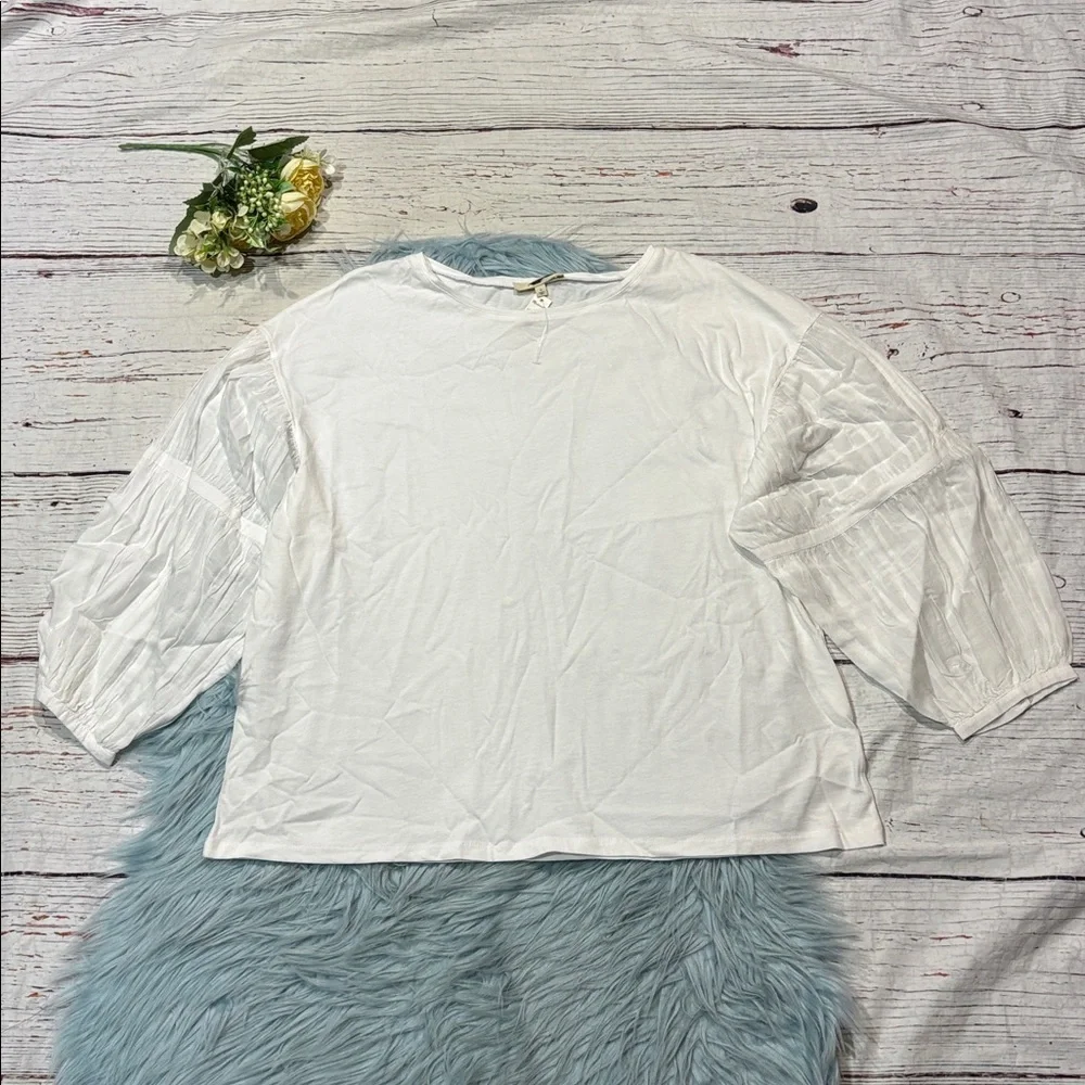 NWT Madewell White Puff-Sleeve Drop-Shoulder Knit Top